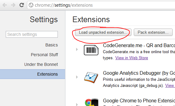 Chrome Load Unpacked Extension