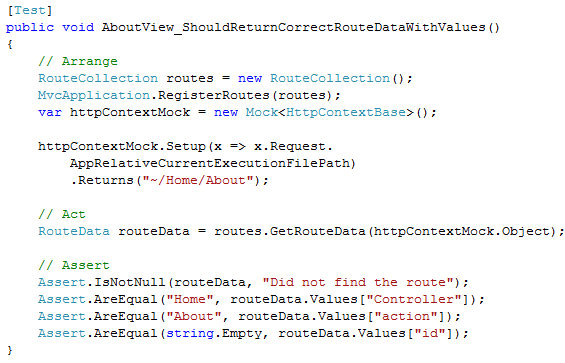 Global Asax MVC Route Default Test Moq